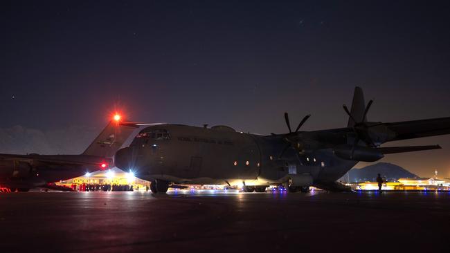 The first Australian Defence Force evacuation flight in Kabul. Picture: ADF/AFP