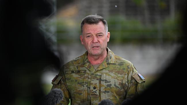 ADF Chief of Joint Operations Lieutenant General Greg Bilton provided an update on the recovery operations of the MRH-90 Taipan helicopter. Picture: Dan Peled / NCA NewsWire