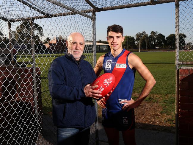 Phil Cleary and Coburg footballer Billy Cannolo at Coburg City Oval, where the Vicki Cleary Day will be held on July 21.