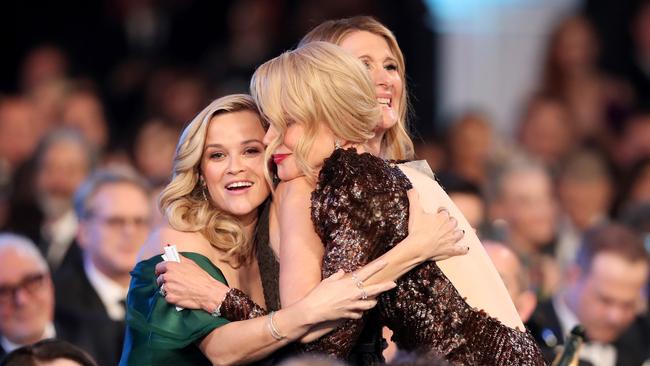 LOS ANGELES, CA - JANUARY 21:  Actors Nicole Kidman and Reese Witherspoon during the 24th Annual Screen Actors Guild Awards at The Shrine Auditorium on January 21, 2018 in Los Angeles, California. 27522_010  (Photo by Christopher Polk/Getty Images for Turner Image)