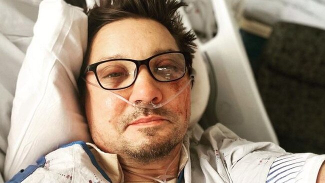 Jeremy Renner posts an image from hospital after his snow plow accident.