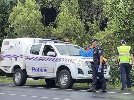 A 50-year-old man and his dog were found dead in a submerged car at Currumbin Valley after driving into flood waters. Picture: 7NEWS