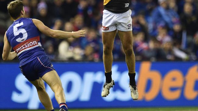 Sportsbet signage is seen during an AFL match between the Western Bulldogs and the Richmond Tigers. AAP Image/Julian Smith