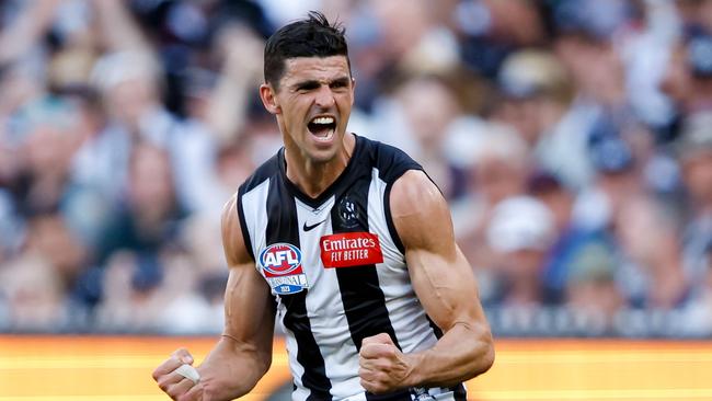 Scott Pendlebury was excited. Photo by Dylan Burns/AFL Photos via Getty Images.