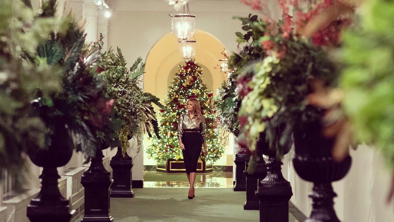 Melania Trump checks out her Christmas decorations.