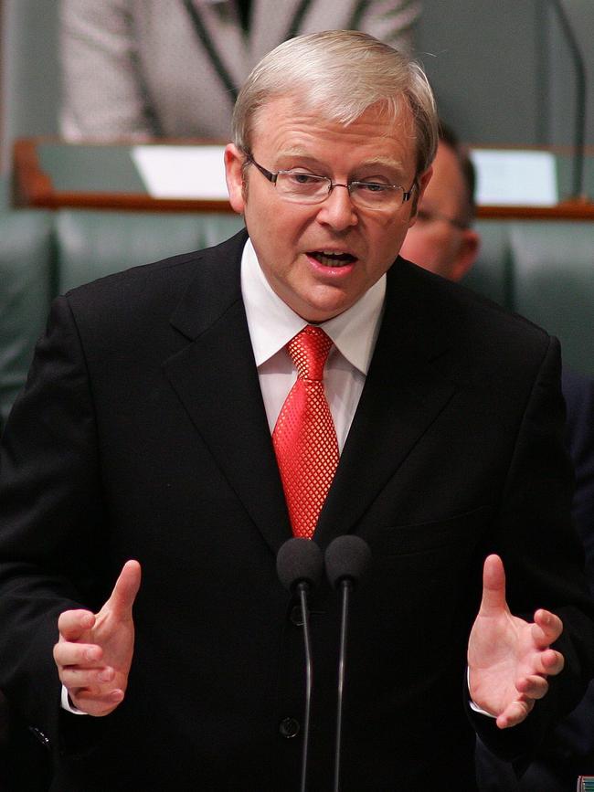 Former prime minister Kevin Rudd delivering his “Apology Speech” in the House of Representatives.