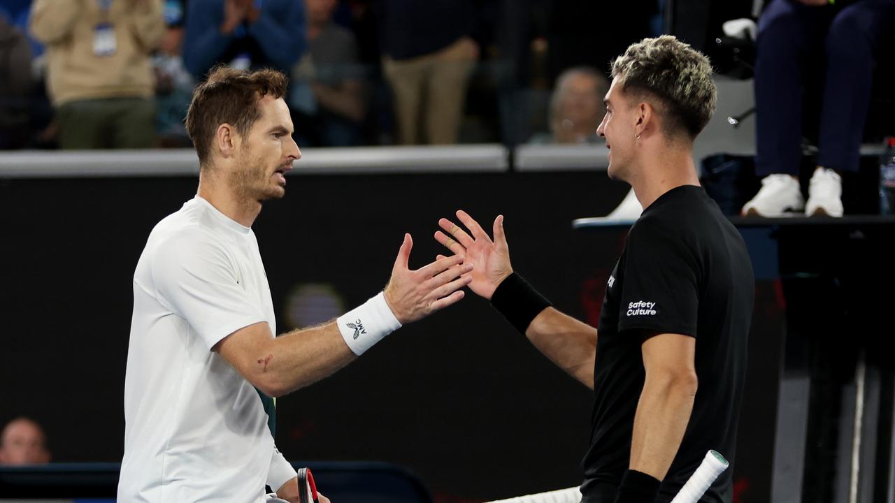 Andy Murray and Thanasi Kokkinakis played until 4.05am at last year’s Australian Open in a scenario both major tours and the Australian Open are working to avoid in 2024. Picture: Clive Brunskill / Getty Images