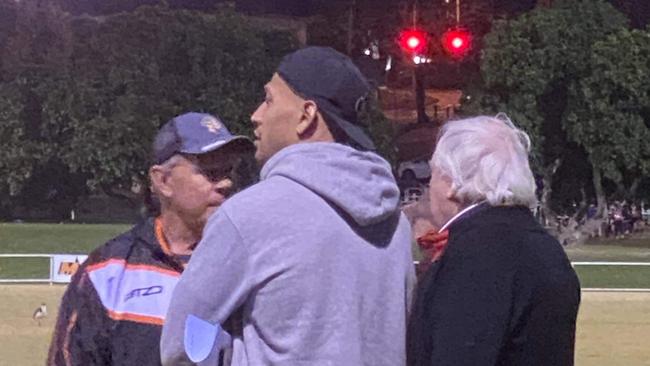 Israel Folau and Clive Palmer at Southport Tigers training. Picture: Nic Darveniza.