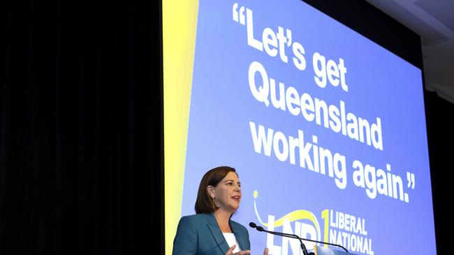 Queensland LNP opposition leader Deb Frecklington officially launches the LNP state election campaign at the Emporium Hotel, in South Brisbane. Picture: NCA NewsWire / Sarah Marshall