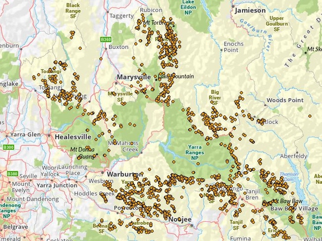 Some of the Leadbeater's possum colony sightings in Victoria's central highlands