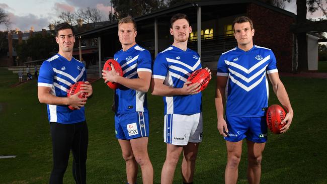 Jock McLeay (second from left) is the leading goalkicker in division one so far. Picture: Keryn Stevens