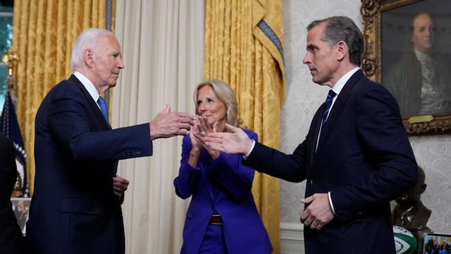 Mr Biden, his son Hunter Biden and First Lady Jill Biden following the President’s address. Picture: AFP