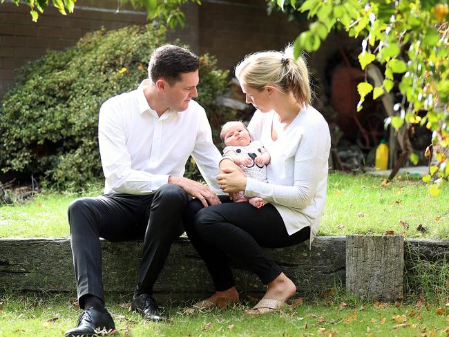 HMichelle Sal and her husband Nick and newborn daughter Matilda. Picture: Alex Coppel.