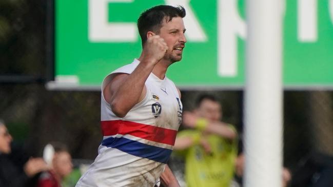 Adrian Speedy celebrates a goal for Mornington. Picture: Valeriu Campan