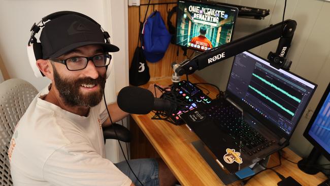 Gold Coast-based true crime podcaster sensation Jack Laurence is set to make his live debut in early March at the Adelaide Fringe Festival. Jack in his home-based studio. Picture Glenn Hampson