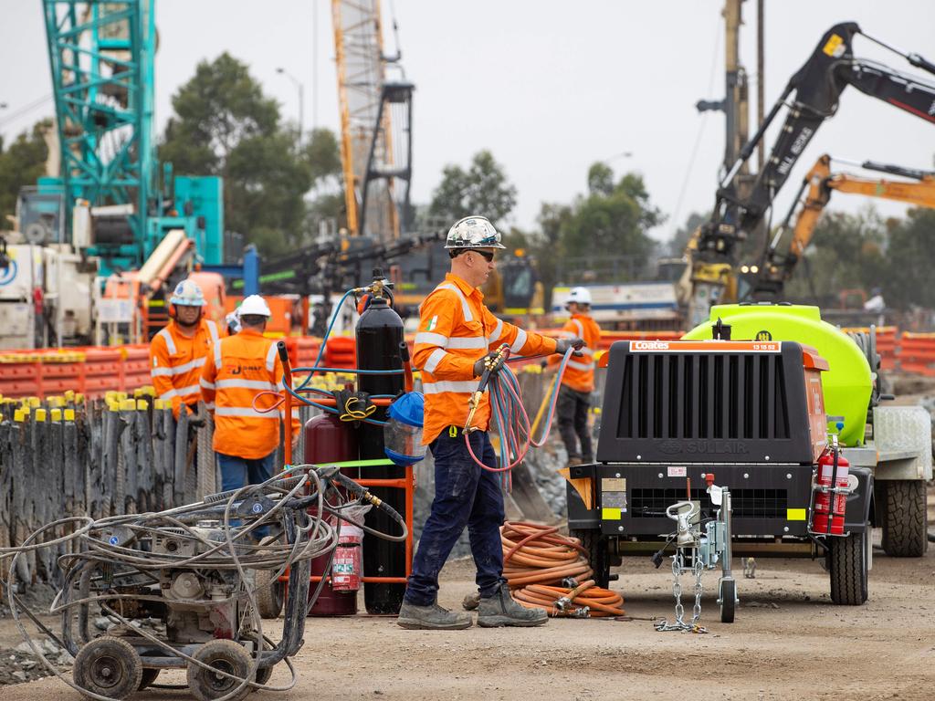 Works underway on the Suburban Rail Loop site at Heatherton. Picture: Mark Stewart