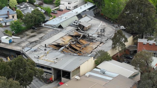 The wreckage of the Stirling Village Shopping centre taken from a drone. Picture: The Advertiser