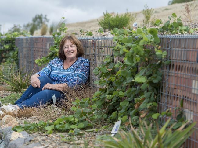 Recycle: Jenny by the brick wall they created from unwanted bricks. Picture: Zoe Phillips