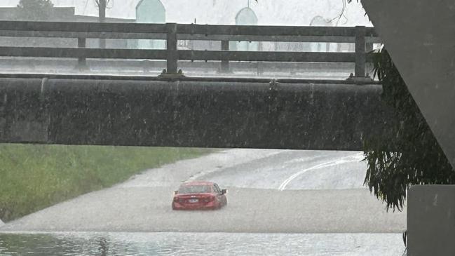 Smithfield shopping centre gets hit by heavy rain. Picture: Facebook.