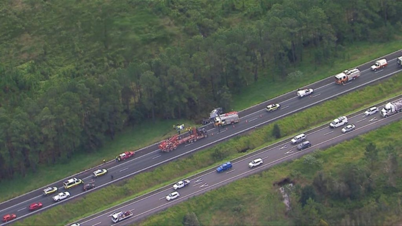 Bruce Highway Nirimba Caravan Crash scene Photo: 7 News