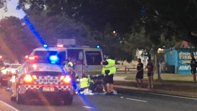 Traffic chaos after pedestrian hit.