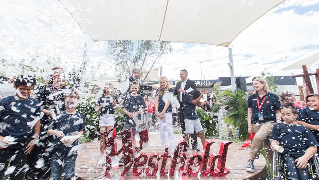 Kids Panel judges help cut the ribbon at the opening of Westfield Coomera. Photo: Supplied