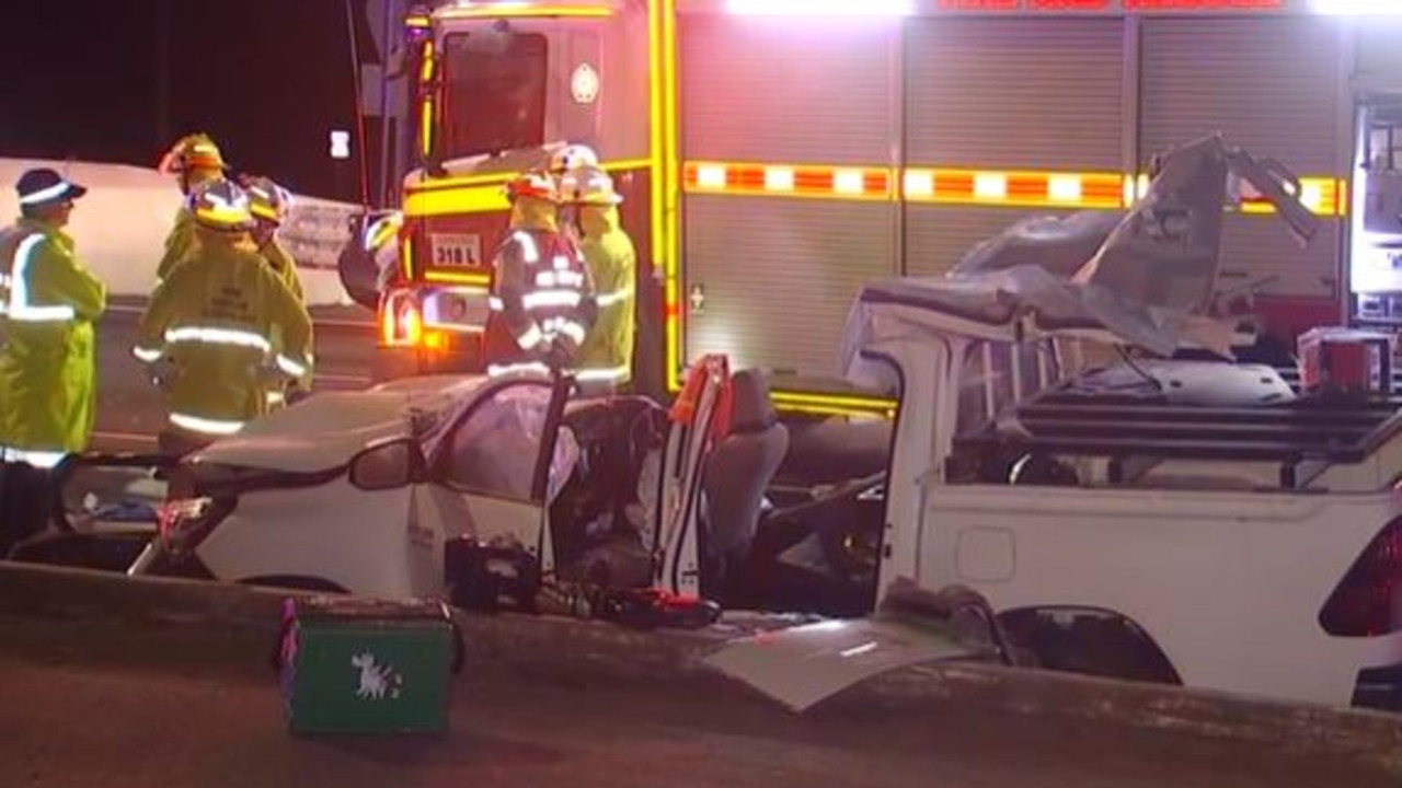 Emergency services at the scene of the crash. Picture: Channel 7