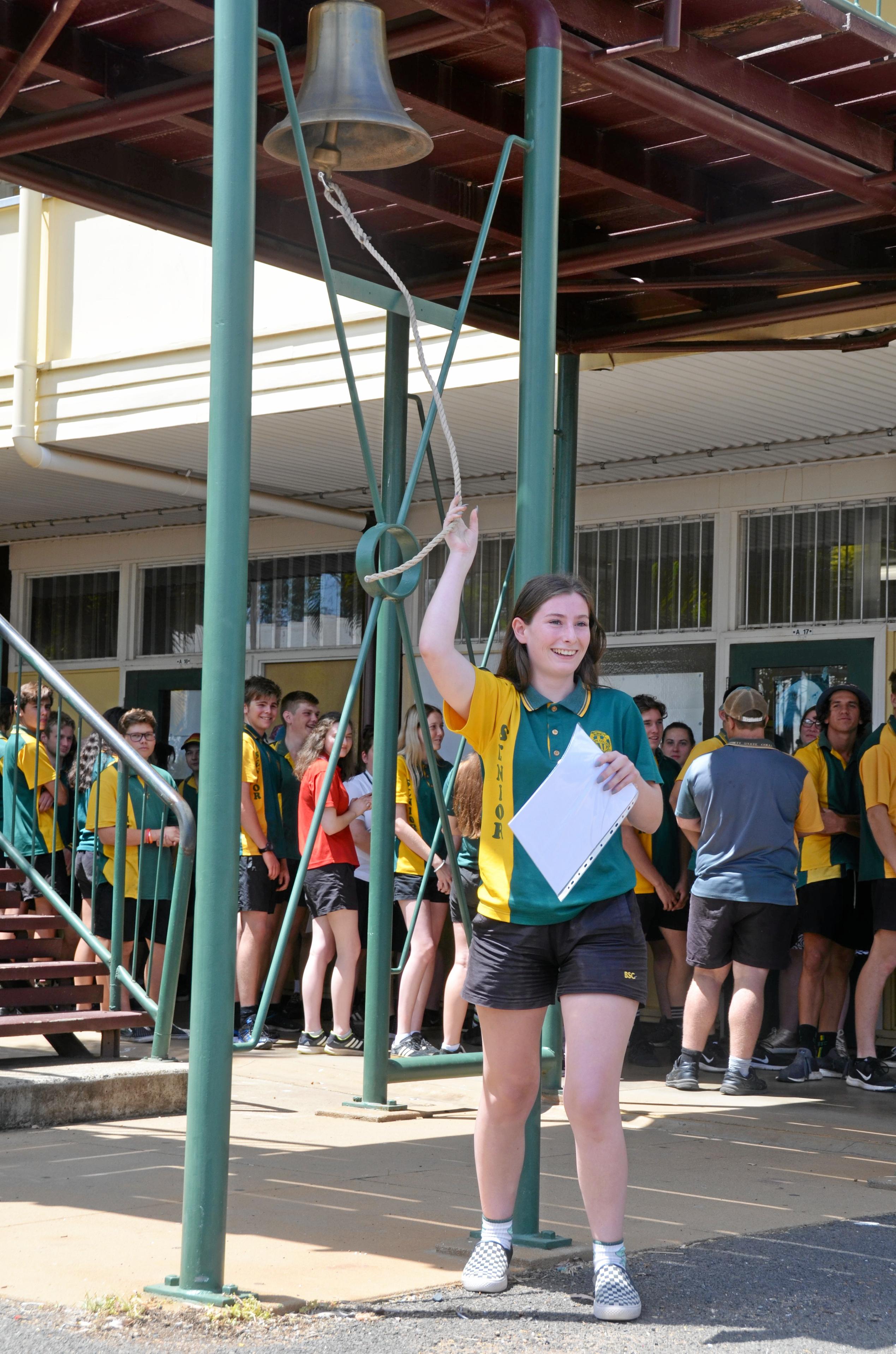 Burnett State College had 39 Year 12 graduates ring the school bell before they walked out the gates as students for the last time. Picture: Felicity Ripper