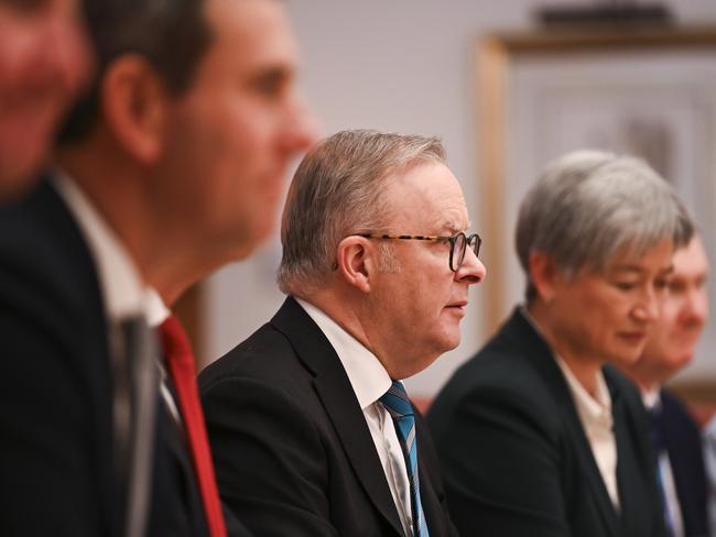 CANBERRA, Australia - NewsWire Photos - August 20, 2024: President-elect Prabowo SubiantoÃÂ meets with Chris Bowen, Jim Chalmers, Richard Marles ,Prime Minister Anthony Albanese, Penny Wong and Tony Burke at Parliament House in Canberra. Picture: NewsWire / Martin Ollman