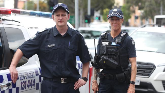 Sergeant Lauren O’Connor, who leads Geelong’s crime reduction team, and Senior Sergeant Paul O’Connell. Picture: Alan Barber