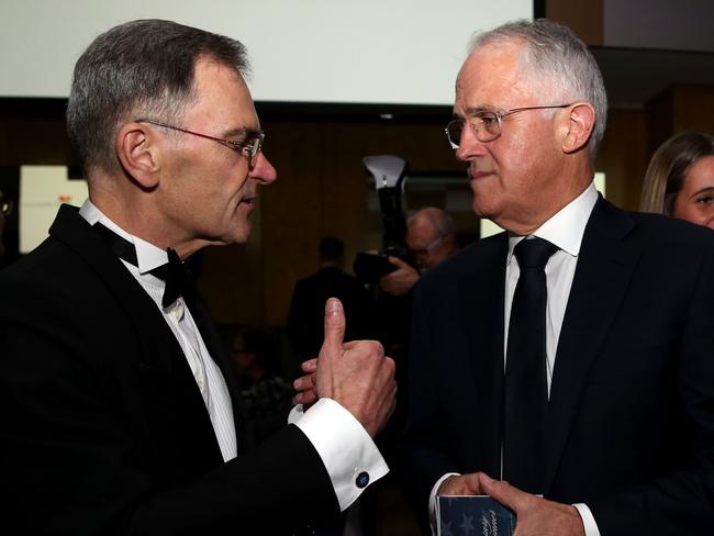 ASIC Chairman Greg Medcraft and Prime Minister Malcolm Turnbull at the American Australian Association dinner. Picture: Jane Dempster/The Australian.