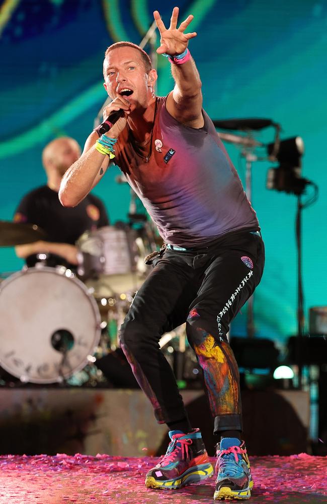Chris Martin performs on stage at Optus Stadium in Perth. Coldplay will tour Australia in 2024. Picture: Paul Kane/Getty Images