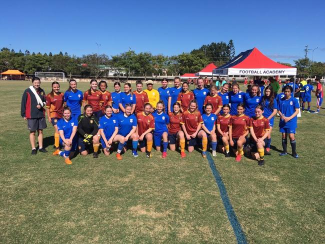 Palm Beach Currumbin and Aspley senior girls football teams. Picture: Andrew Dawson.