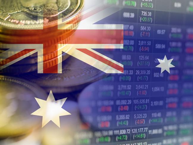 Stock market investment trading financial, coin and Australia flag or Forex for analyze profit finance business trend data background. money generic