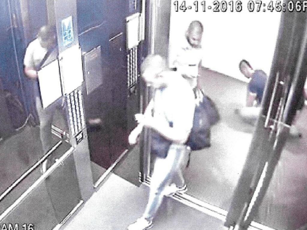CCTV captures Abuzar Sultani, Siar Munshizada and Mirwais Danishyar leaving Sultani's Olympic Park apartment before the murder of Pasquale Barbaro. Picture: Supplied.