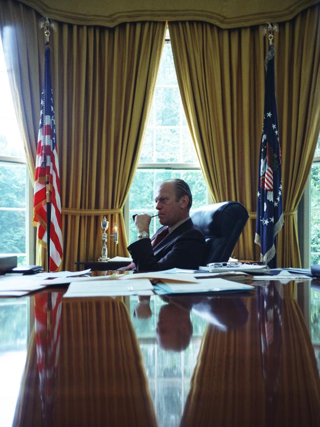 Gerald Ford in the Oval Office in August 1974 following Richard Nixon’s resignation. Picture: Getty Images