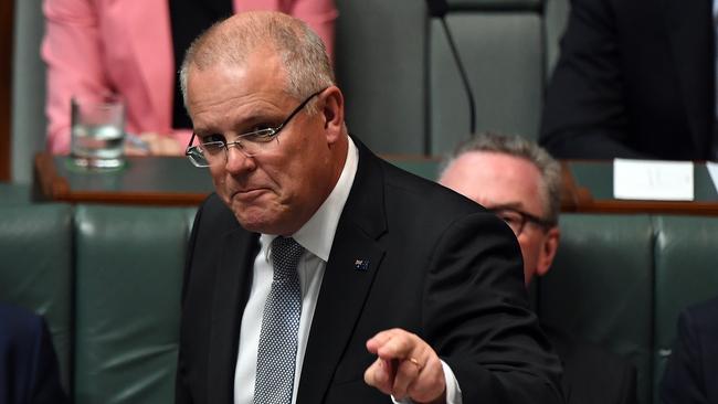 Prime Minister Scott Morrison during Question Time in the House of Representatives, at Parliament House, in Canberra, Wednesday, 3 April 2019 (AAP Image/Sam Mooy) NO ARCHIVING