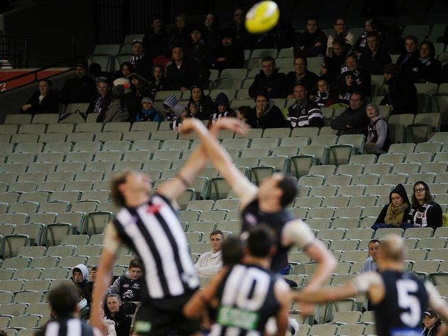 Sunday night’s crowd of 40,936 was the lowest MCG crowd for the two teams since 1894. Picture: Colleen Petch