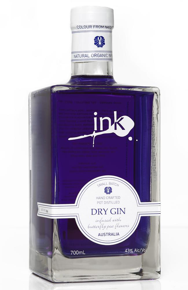 The gin is blue but can appear purple in different lighting.