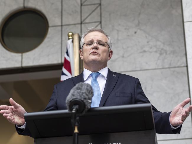 Prime Minister Scott Morrison during a press conference at Parliament House in Canberra. Picture Gary Ramage