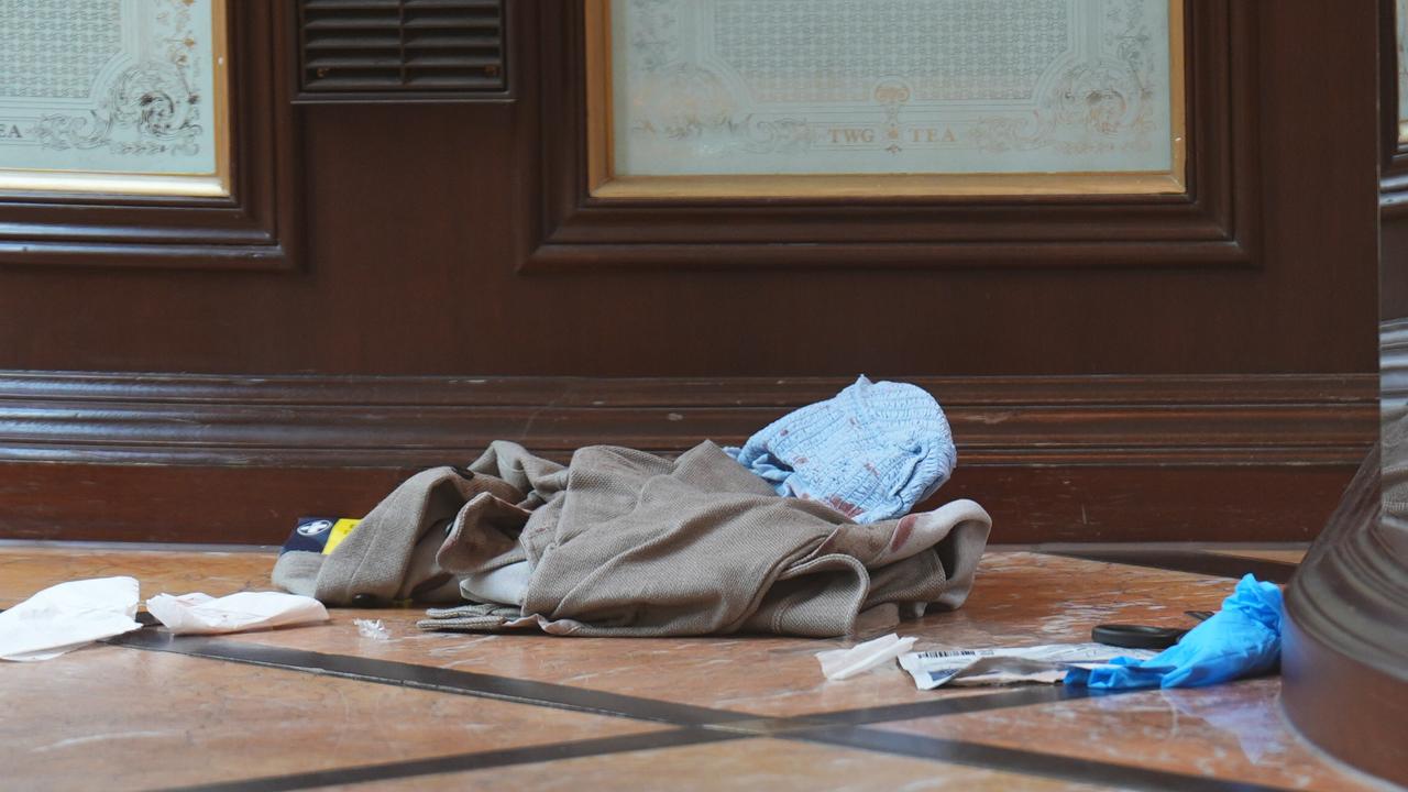 Discarded clothes and medical equipment left in the TWG Tea shop in Leicester Square. Picture: James Manning/PA Images via Getty Images