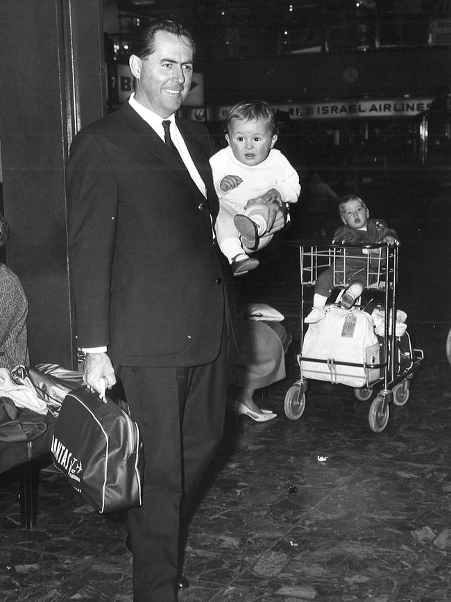 Sir Jack Brabham and son David at age 1. Picture: Supplied                        <a class="capi-image" capiId="254a0fc8f924dd4cf24fe540d72d029d"></a>