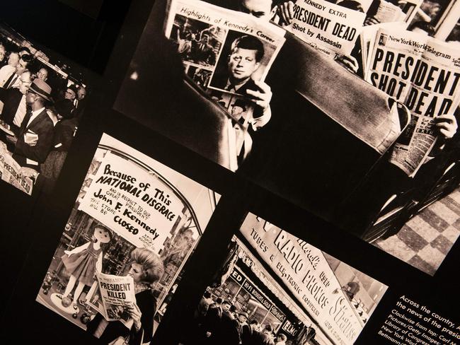 Historical newspapers about the assassination of the former US president on display at an exhibit at the Newseum in Washington, DC. Picture: Brendan Smialowski/AFP