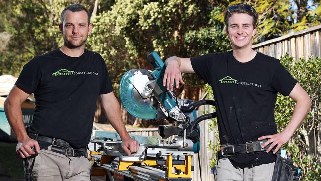 Builder Braden Carter from Crearter Constructions with first year apprentice carpenter Jordan Heap, 18. Picture: Tim Hunter