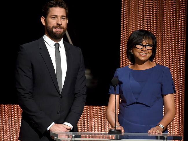 Time for change ... Actor John Kransinki with President of the Academy of Motion Picture Arts and Sciences Cheryl Boone Isaacs during the 88th Oscars nominations announcement. Picture: Kevin Winter/Getty Images