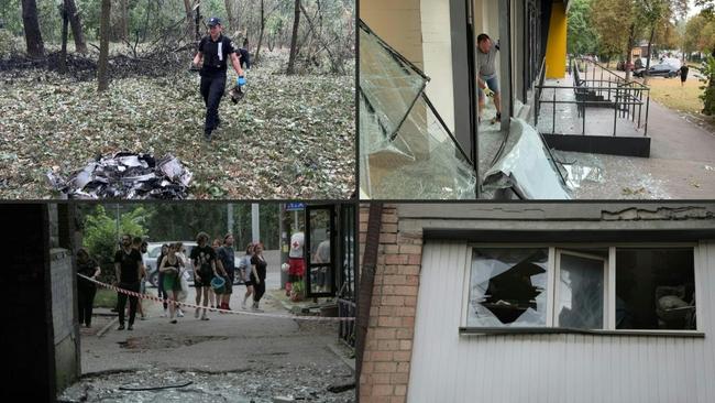 Rescuers work on the roof of a residential building that was damaged following a missile attack in Kyiv