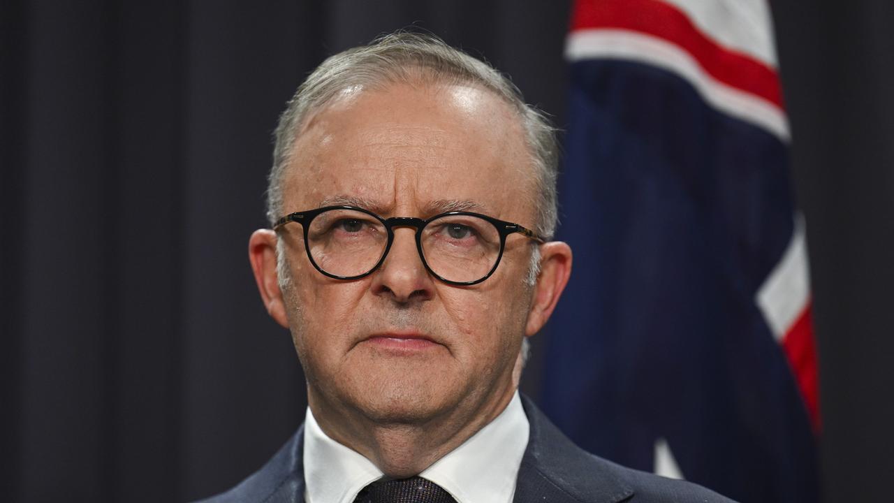 The Prime Minister, Anthony Albanese, and the AFP Commissioner, Reece Kershaw hold a press conference about the Bondi Massacre at Parliament House in Canberra. Picture: NCA NewsWire / Martin Ollman