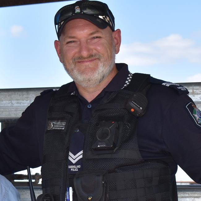 Senior Constable Andrew Perrett on Four Mile cattle farm trialling a reflective cattle tag. Picture: Lillian Watkins