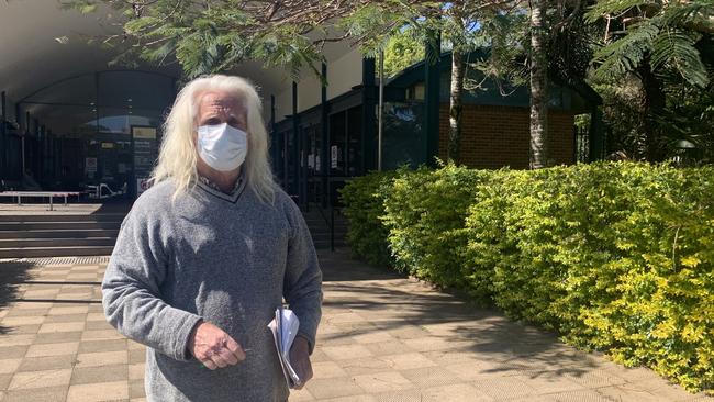 John Christopher Anderson, aka Fast Buck$, outside Byron Bay Courthouse on Monday. Mr Anderson has confirmed he will defend an allegation that he intimidated Byron deputy mayor Sarah Ndiaye. Picture: Liana Boss