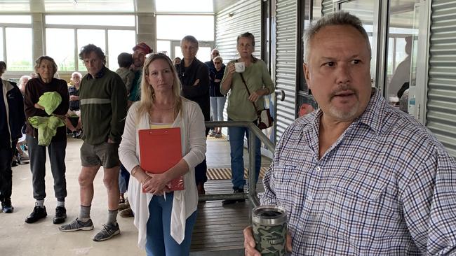 Mirani MP Stephen Andrew speaks to the gathering at Eungella Hall on October 4, 2022. Picture: Duncan Evans